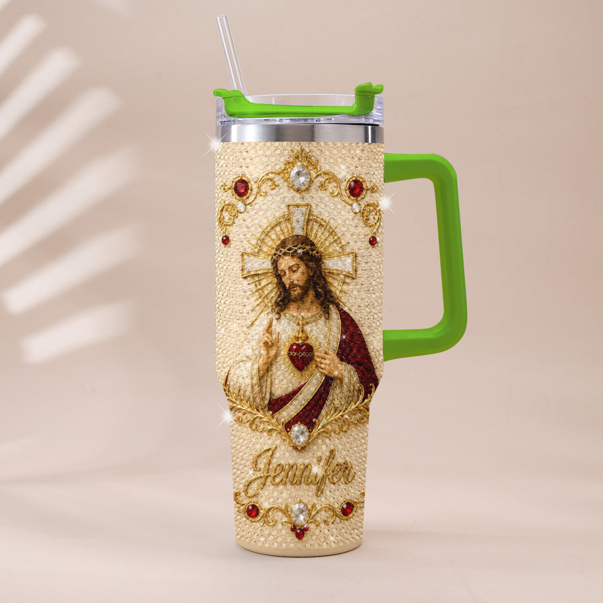 God Bless You - Personalized Christian Rhinestone Tumbler With Handle