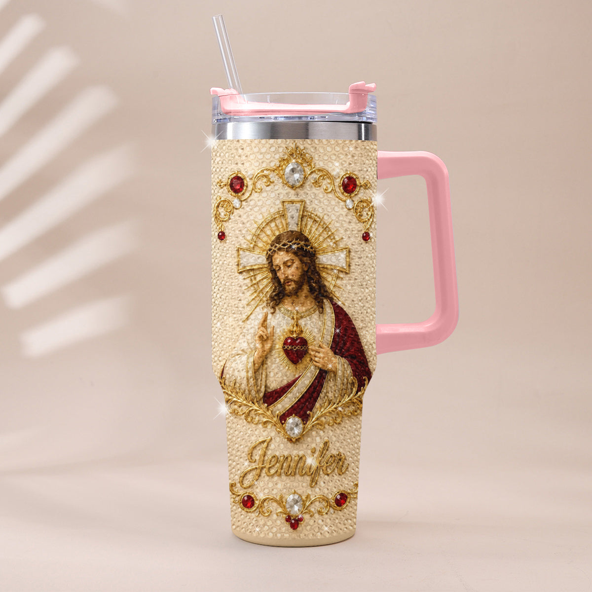 God Bless You - Personalized Christian Rhinestone Tumbler With Handle