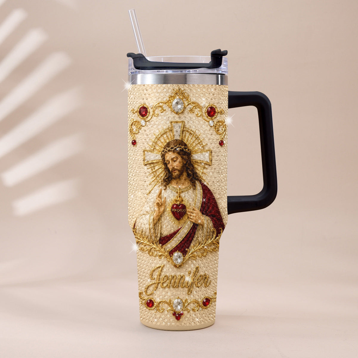 God Bless You - Personalized Christian Rhinestone Tumbler With Handle