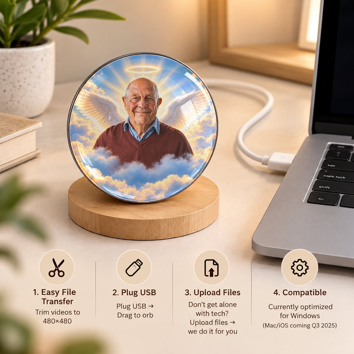 A Message From Heaven - Personalized Memorial Video Display Globe With Base