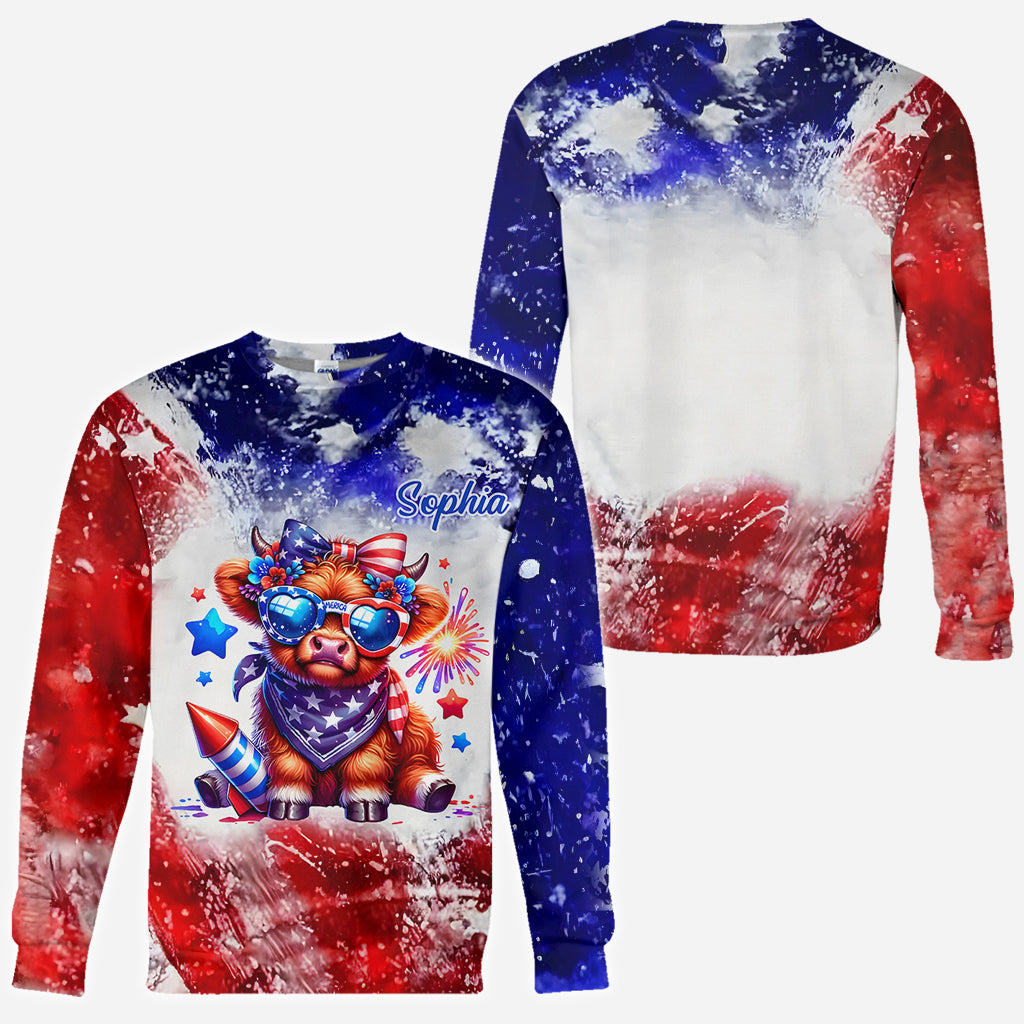 July 4th Highland Cow - Personalized Highland Cow All Over Shirt