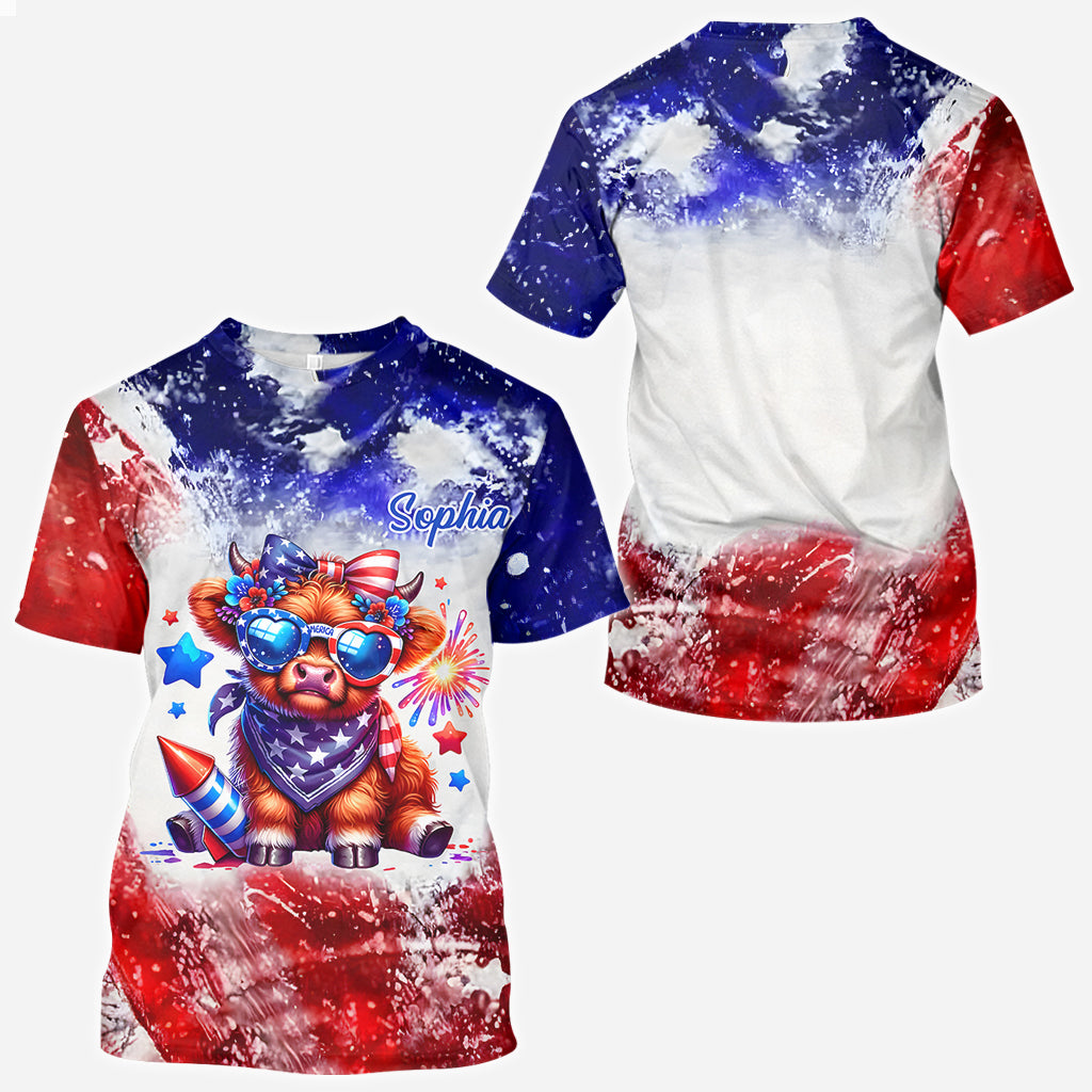 July 4th Highland Cow - Personalized Highland Cow All Over Shirt