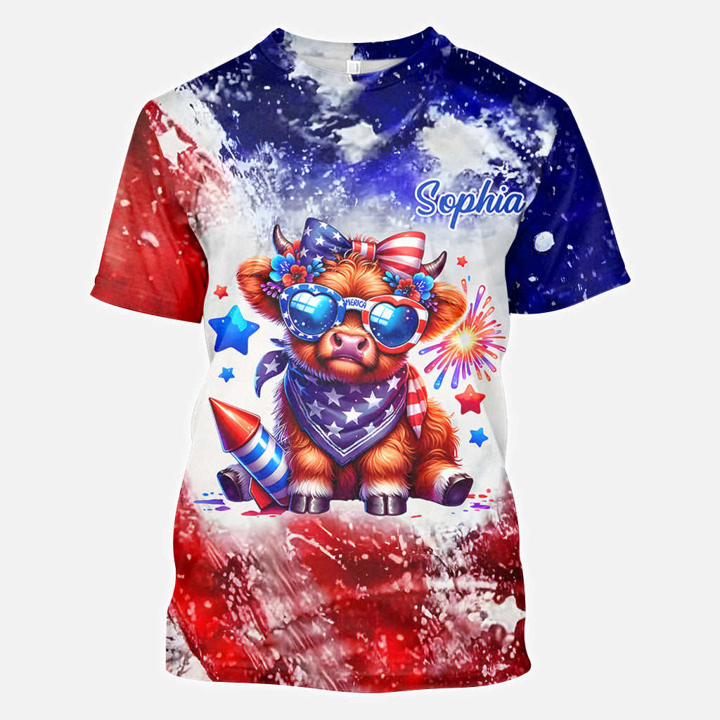 July 4th Highland Cow - Personalized Highland Cow All Over Shirt