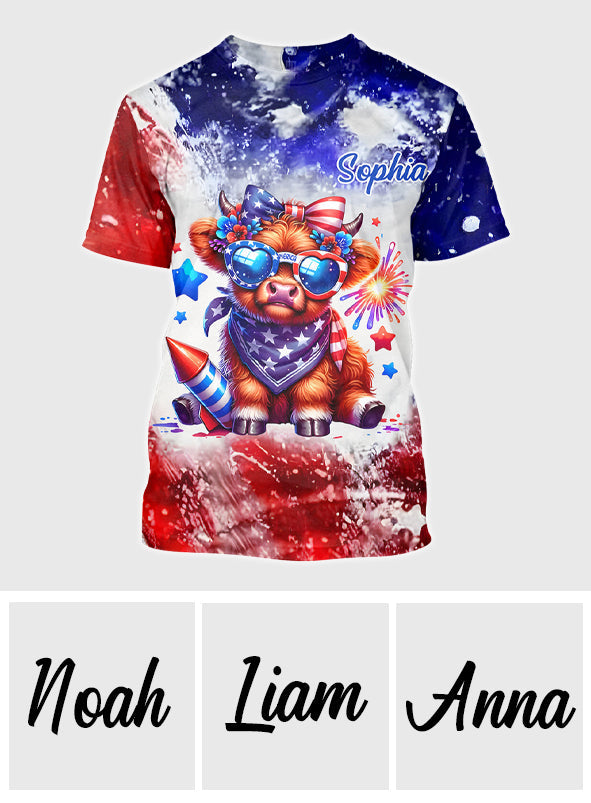 July 4th Highland Cow - Personalized Highland Cow All Over Shirt