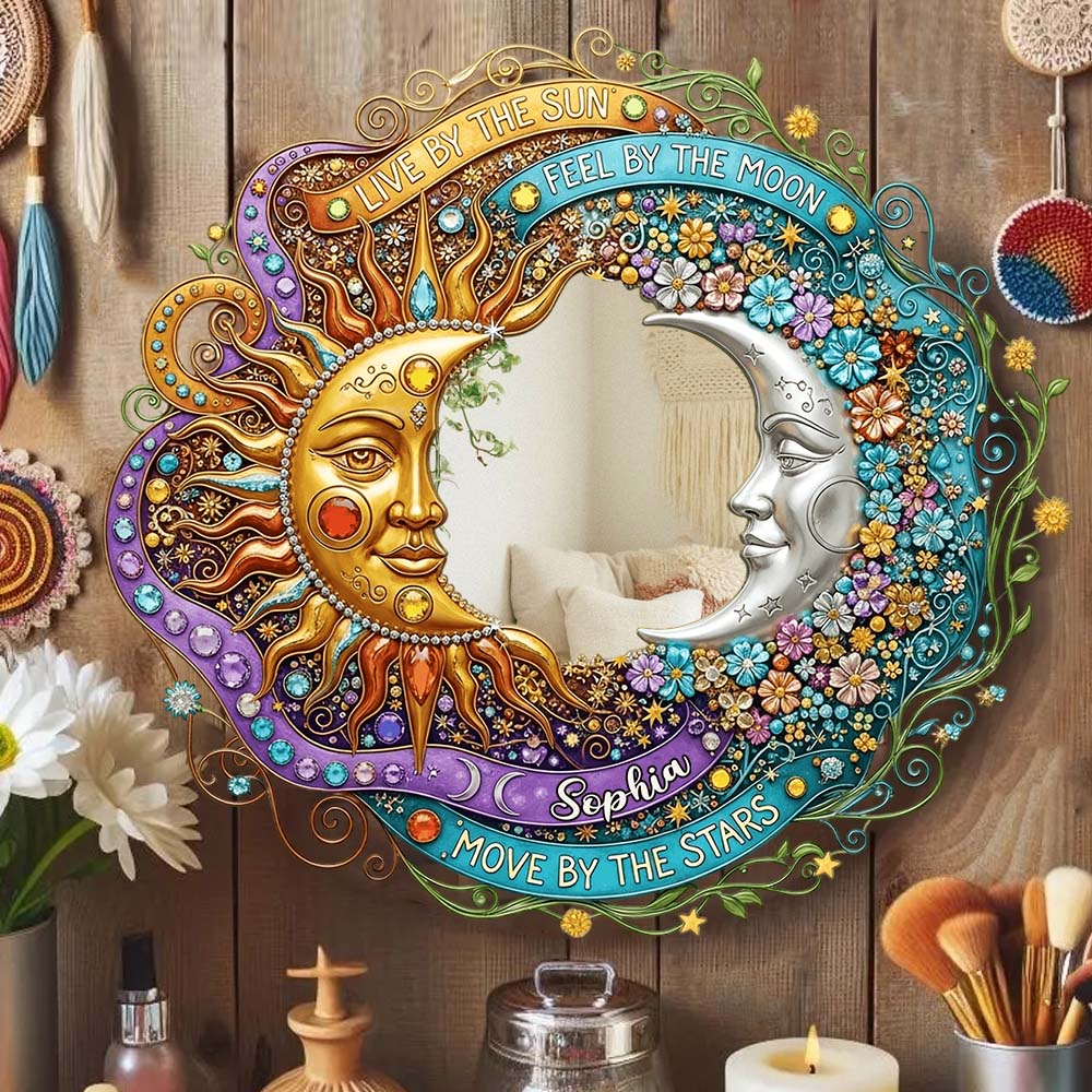 Live By The Sun, Feel By The Moon - Personalized Hippie Wall Hanging Mirror
