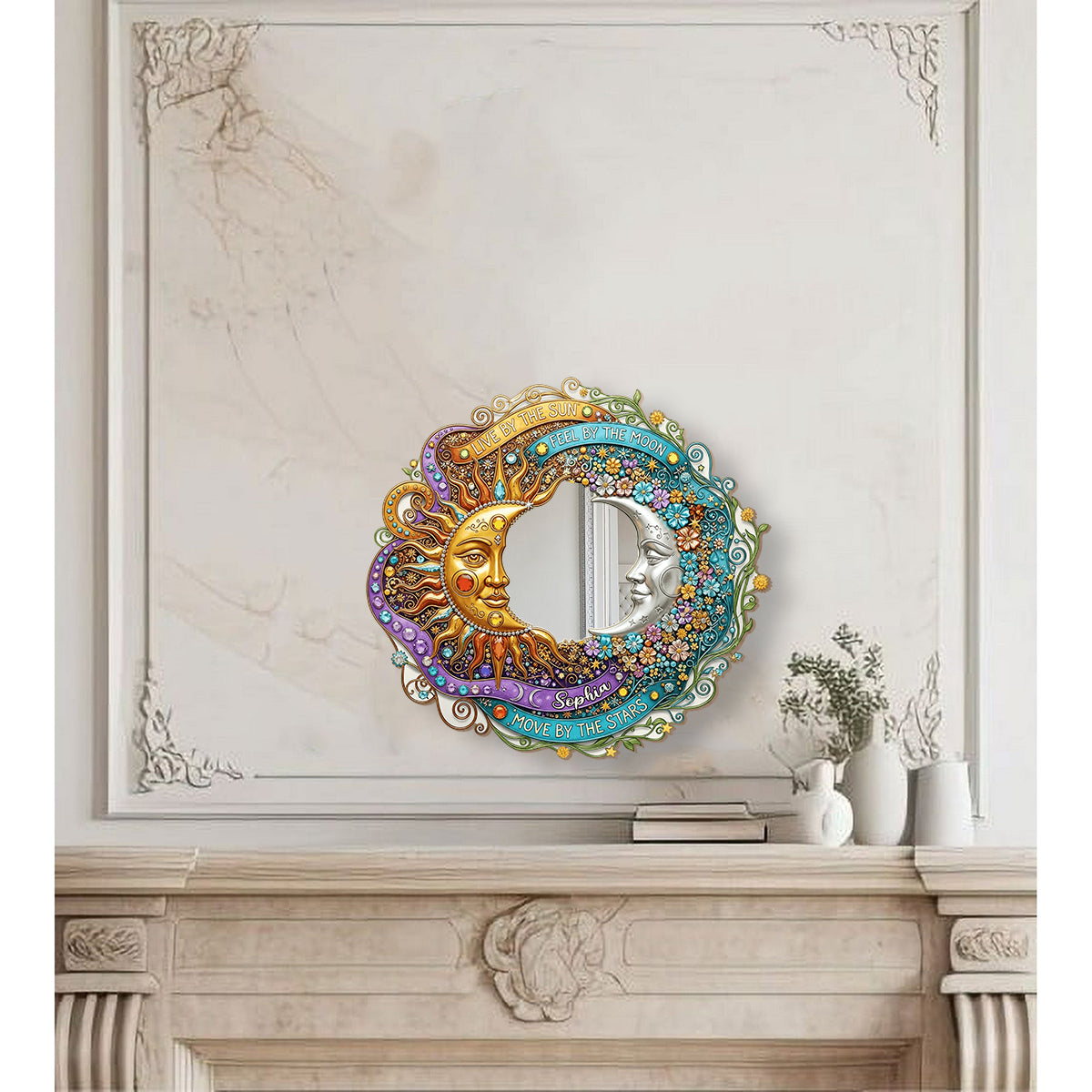 Live By The Sun, Feel By The Moon - Personalized Hippie Wall Hanging Mirror