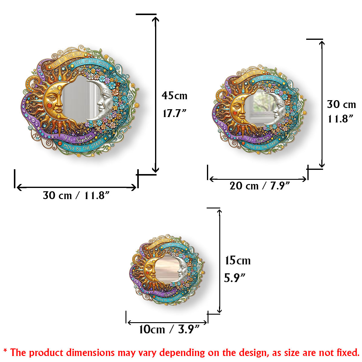 Live By The Sun, Feel By The Moon - Personalized Hippie Wall Hanging Mirror