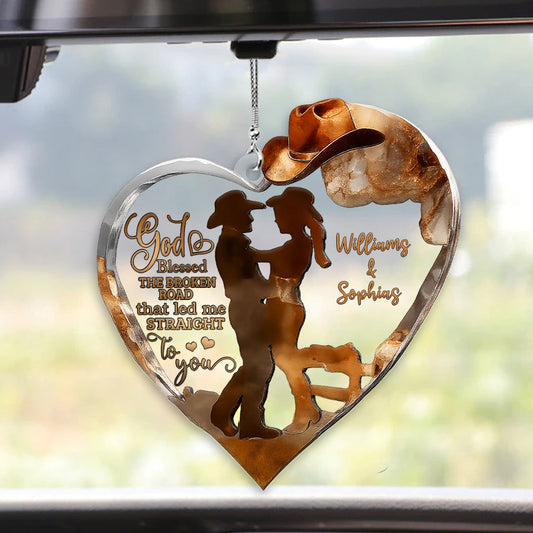 Couple Cowboy And Cowgirl God Blessed - Personalized Cowgirl Transparent Car Ornament