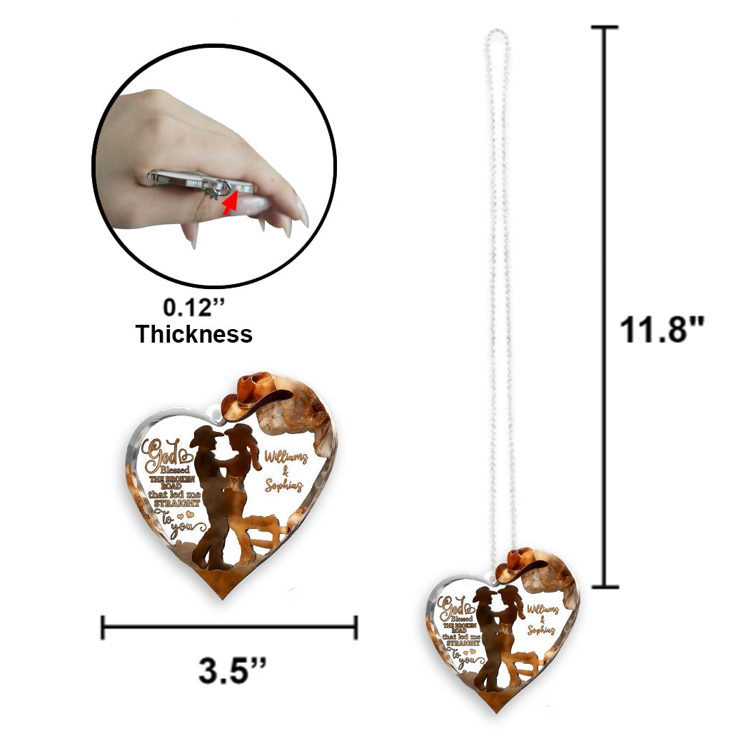 Couple Cowboy And Cowgirl God Blessed - Personalized Cowgirl Transparent Car Ornament