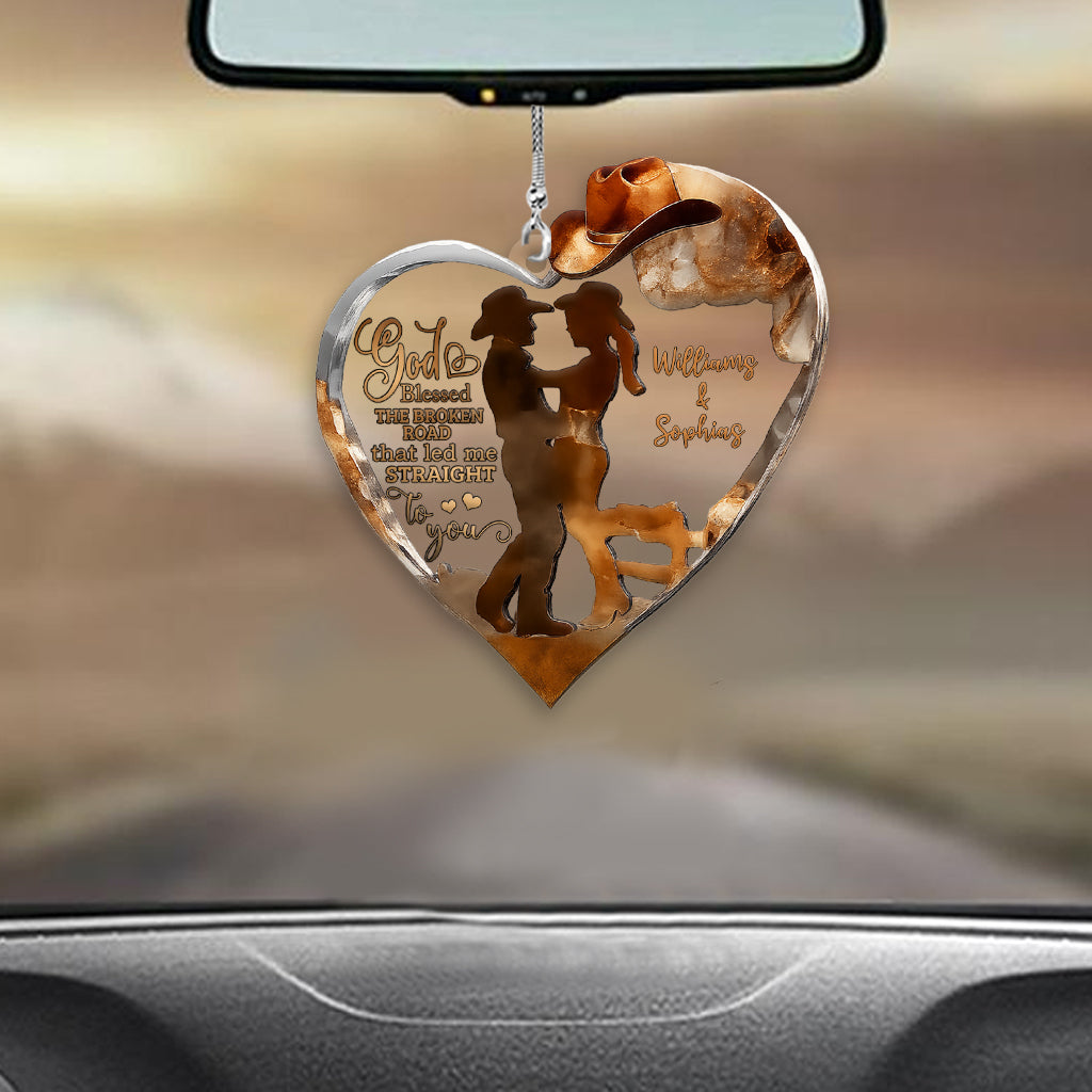 Couple Cowboy And Cowgirl God Blessed - Personalized Cowgirl Transparent Car Ornament