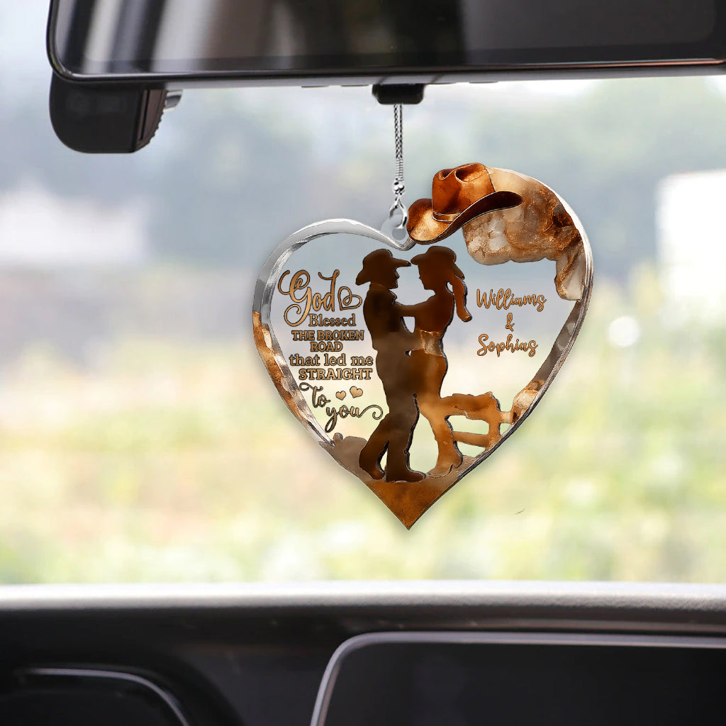 Couple Cowboy And Cowgirl God Blessed - Personalized Cowgirl Transparent Car Ornament