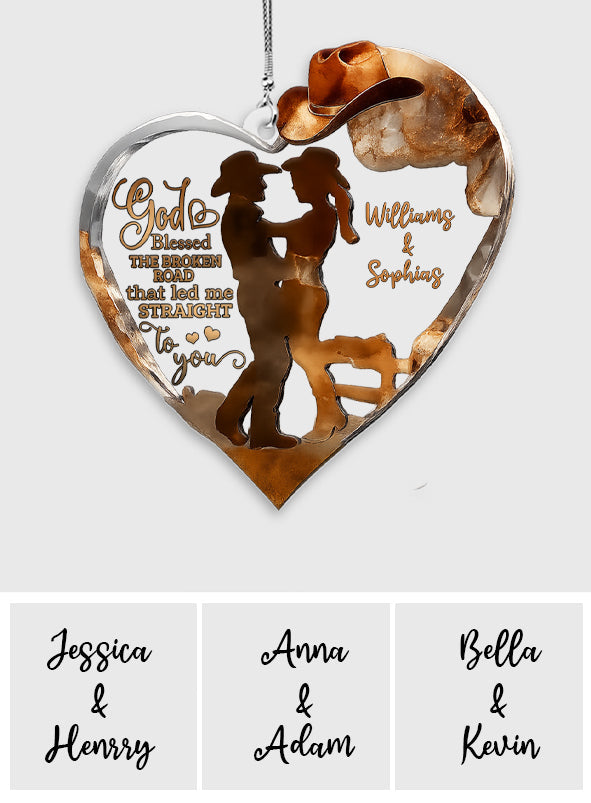 Couple Cowboy And Cowgirl God Blessed - Personalized Cowgirl Transparent Car Ornament