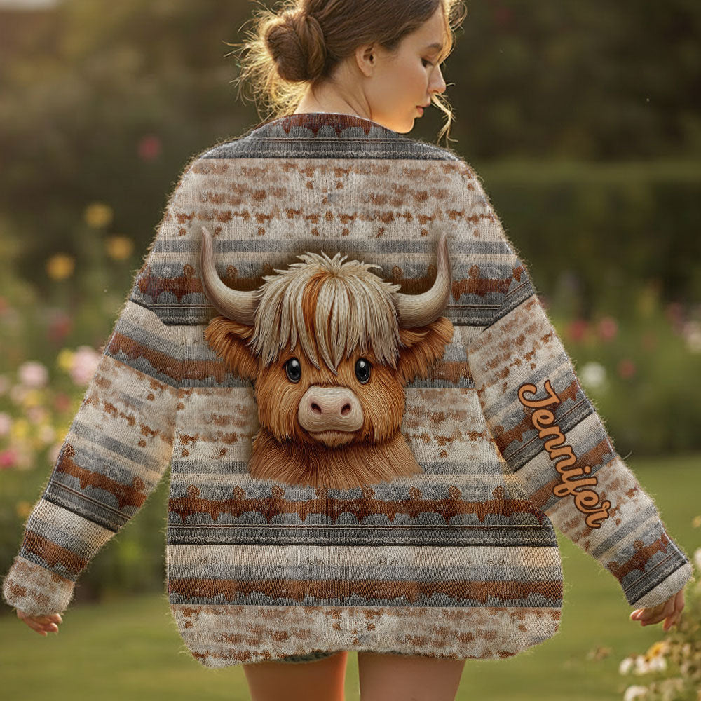Love Highland Cows - Personalized Highland Cow Cardigan Sweater