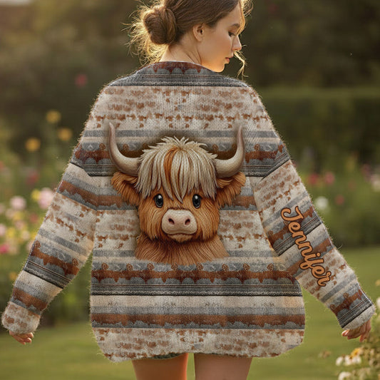 Love Highland Cows - Personalized Highland Cow Cardigan Sweater