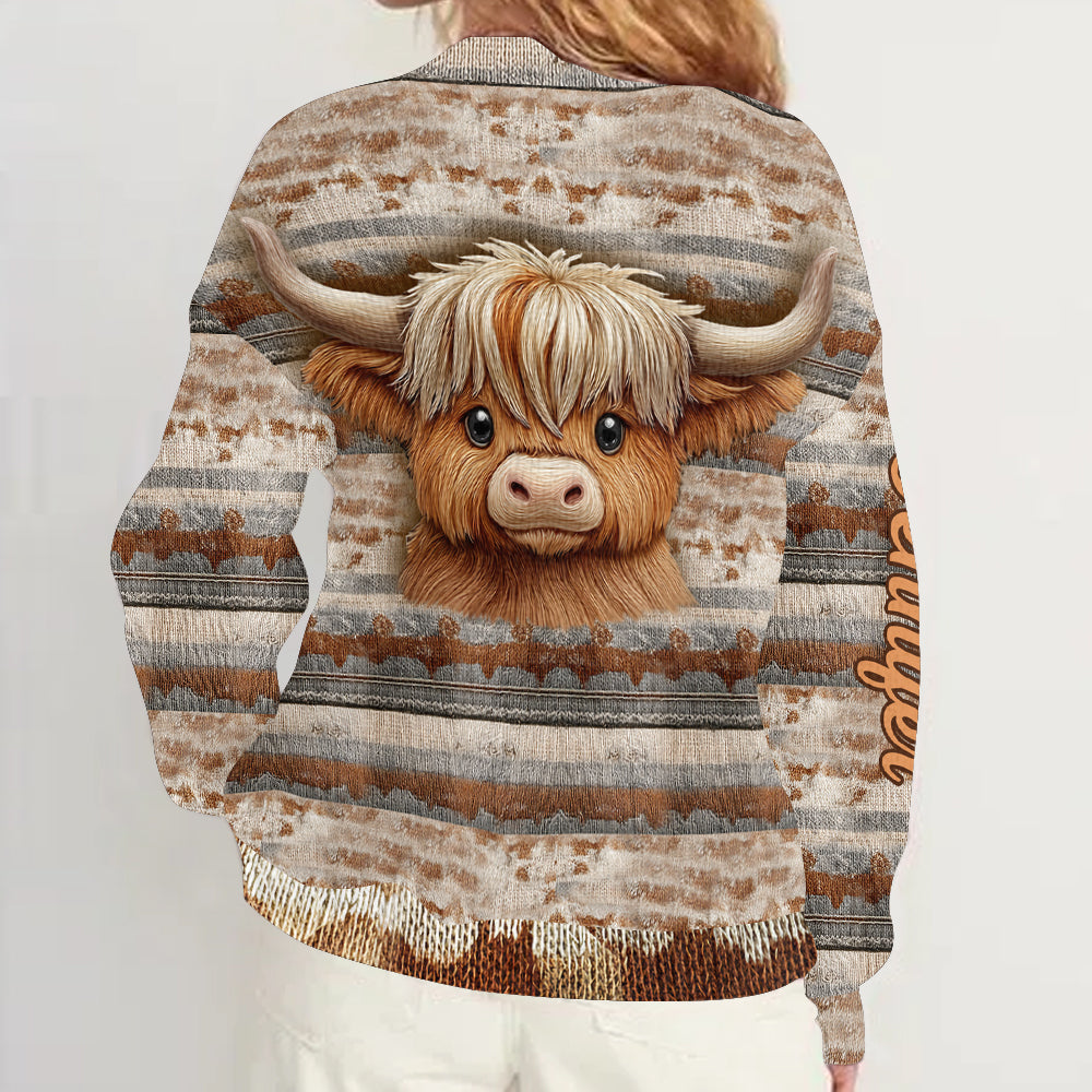 Love Highland Cows - Personalized Highland Cow Cardigan Sweater