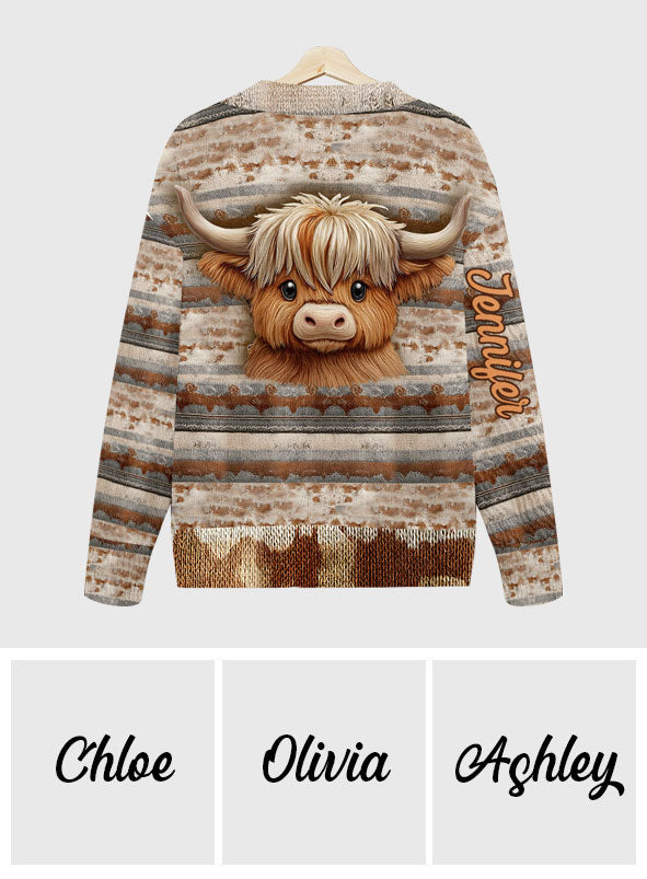 Love Highland Cows - Personalized Highland Cow Cardigan Sweater