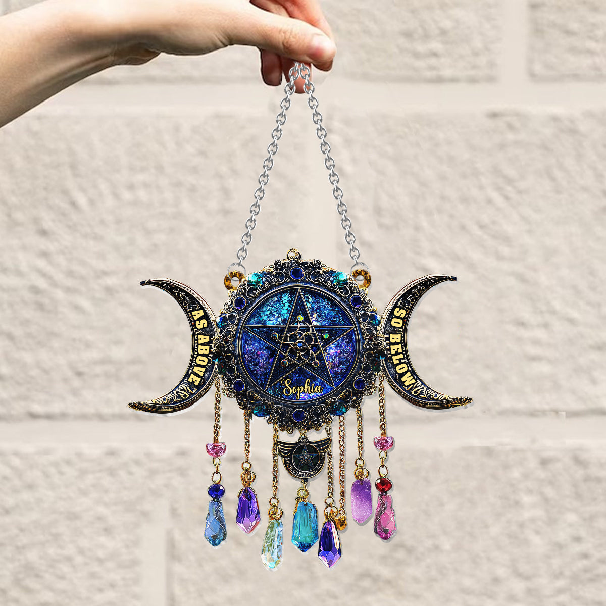 Triple Moon - Personalized Witch Window Hanging Suncatcher Ornament