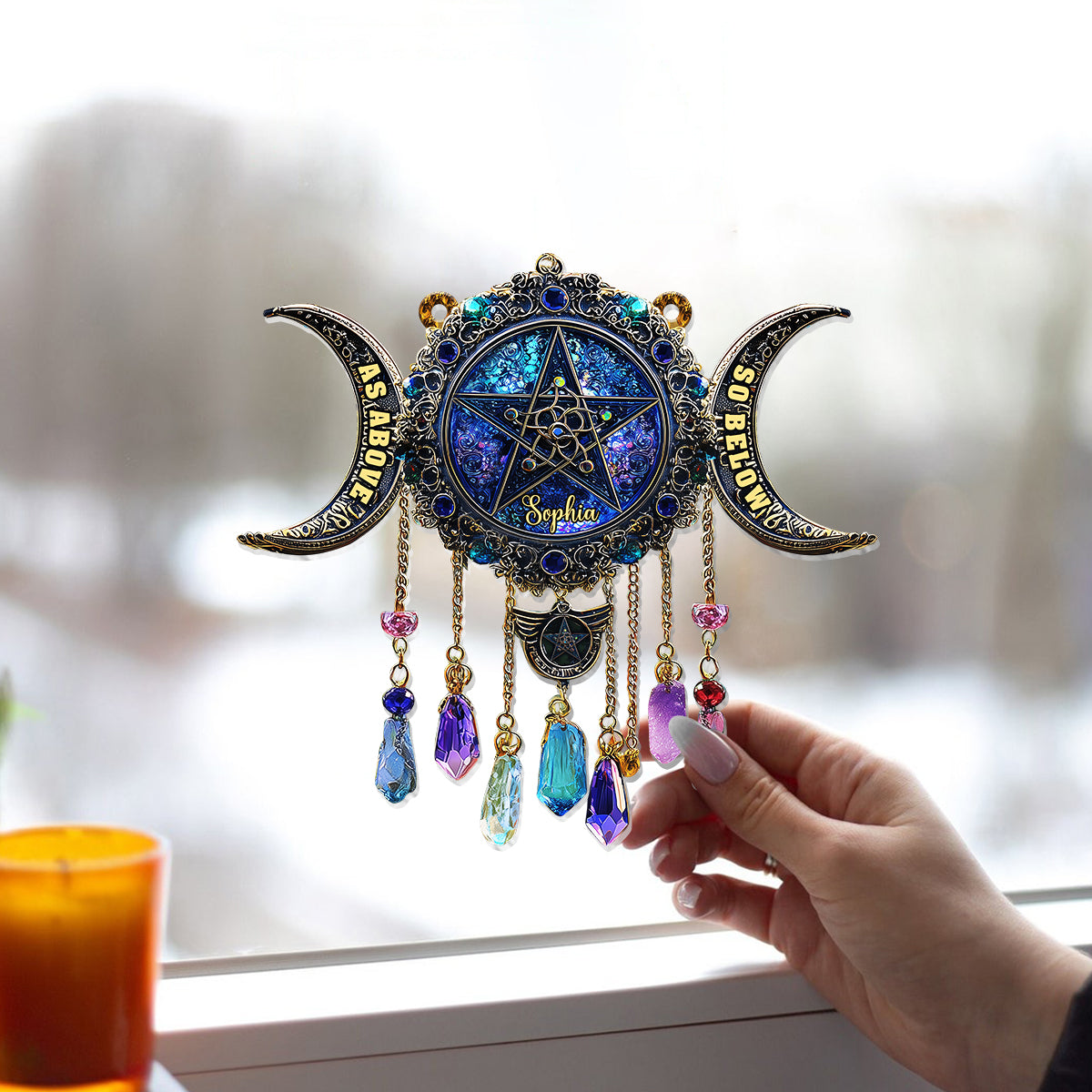 Triple Moon - Personalized Witch Window Hanging Suncatcher Ornament