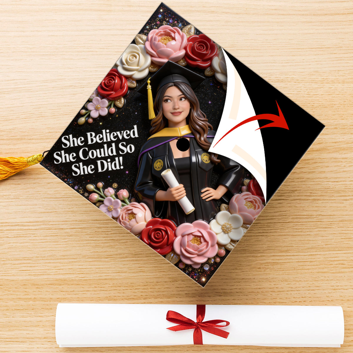 She Believed She Could So She Did! - Personalized Graduation Cap Topper