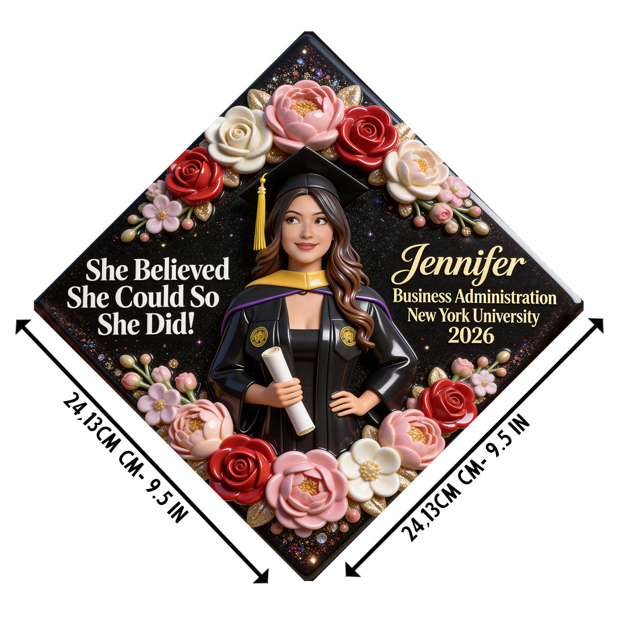 She Believed She Could So She Did! - Personalized Graduation Cap Topper