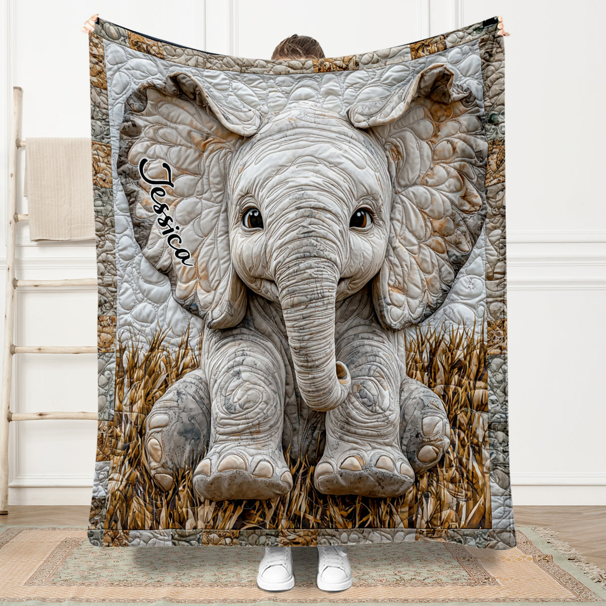 Adorable Elephant - Personalized Elephant Blanket