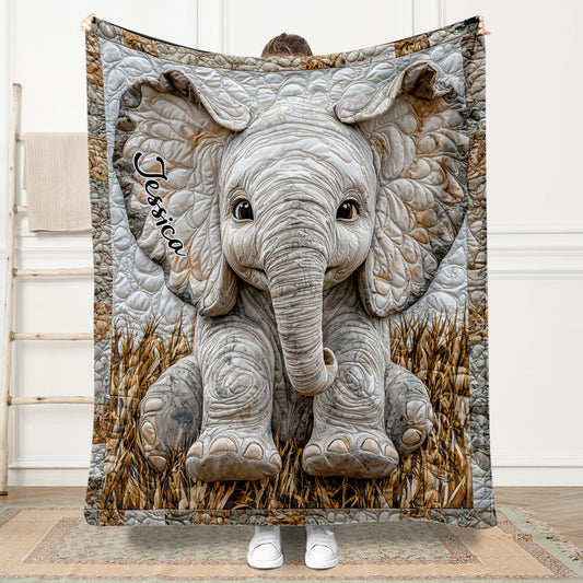 Adorable Elephant - Personalized Elephant Blanket