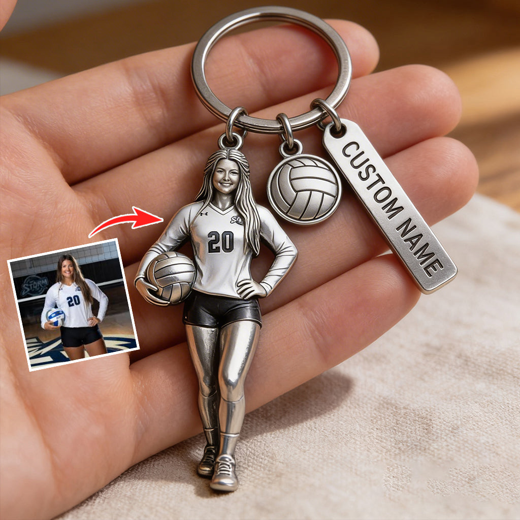 Custom Keychain From Any Photo - Personalized Volleyball Keychain With Charms