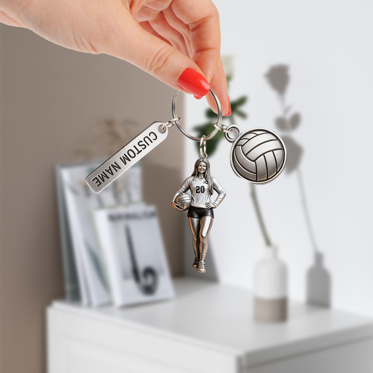 Custom Keychain From Any Photo - Personalized Volleyball Keychain With Charms