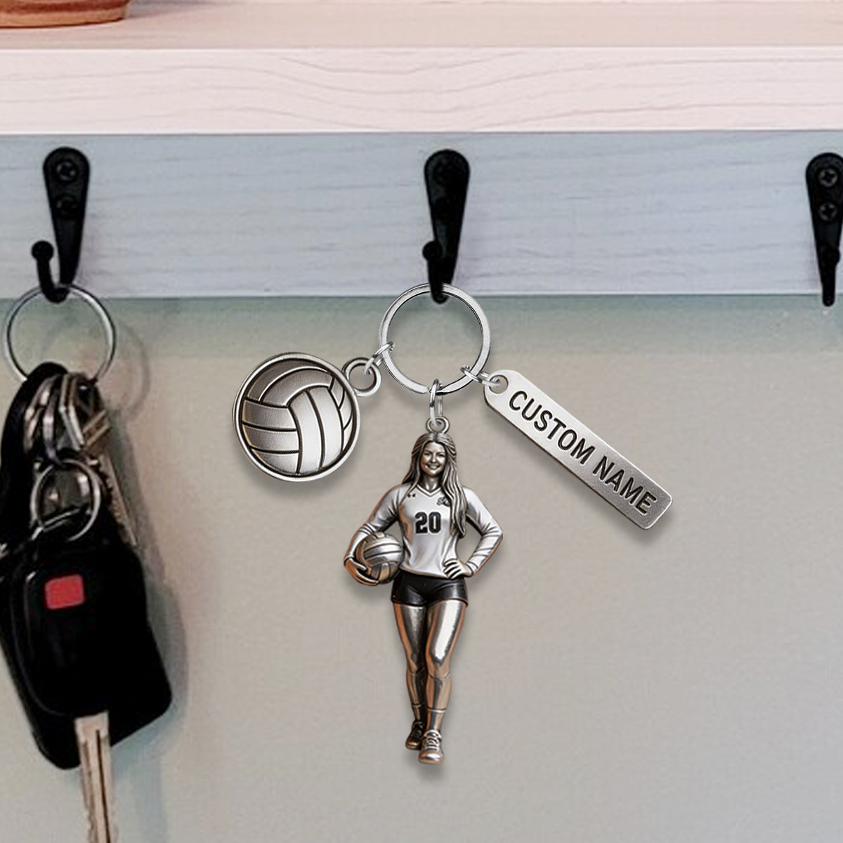 Custom Keychain From Any Photo - Personalized Volleyball Keychain With Charms