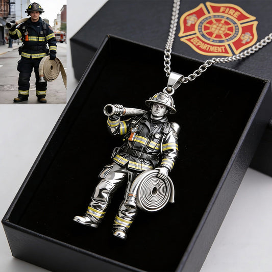 Firefighter, Police...Any Job - Any Photo - Personalized Firefighter Shaped Metal Pendant Necklace