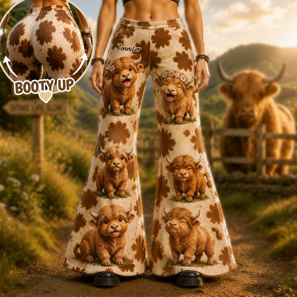 Cowgirl Gift - Personalized Highland Cow Flare Leggings