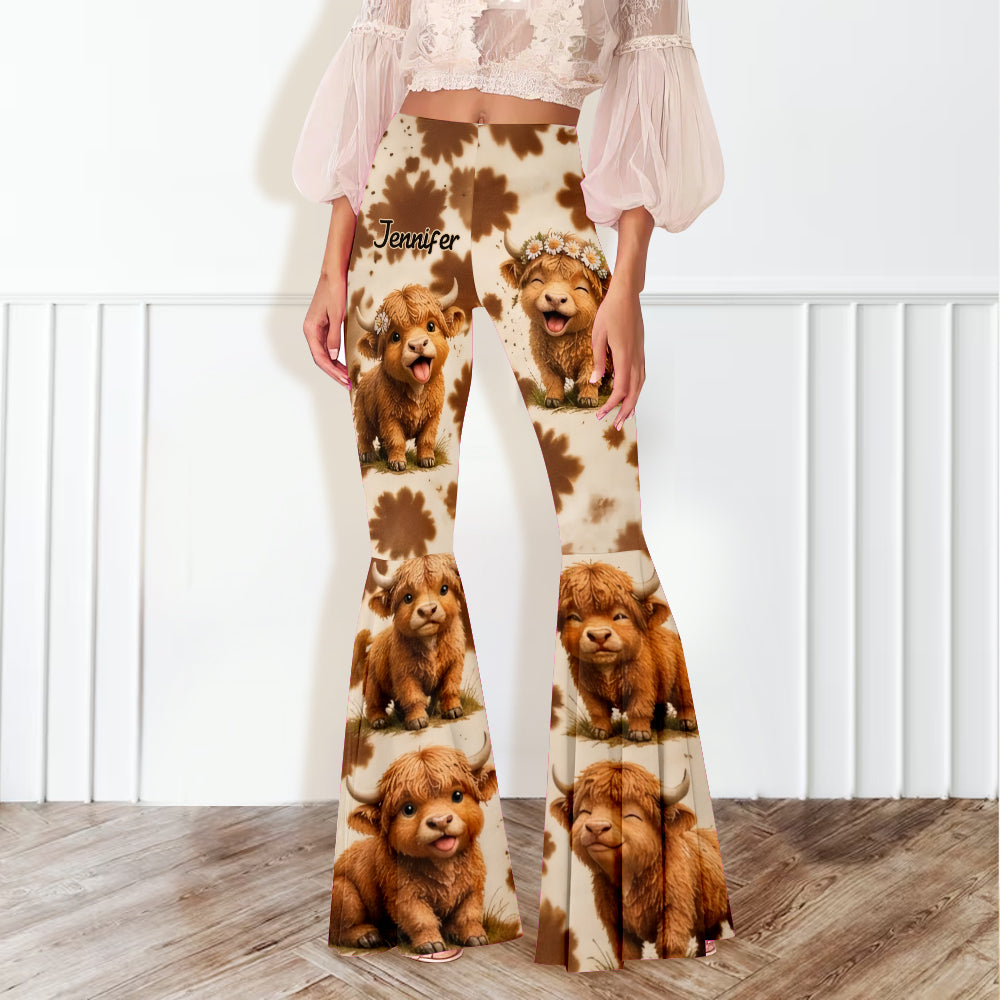 Cowgirl Gift - Personalized Highland Cow Flare Leggings