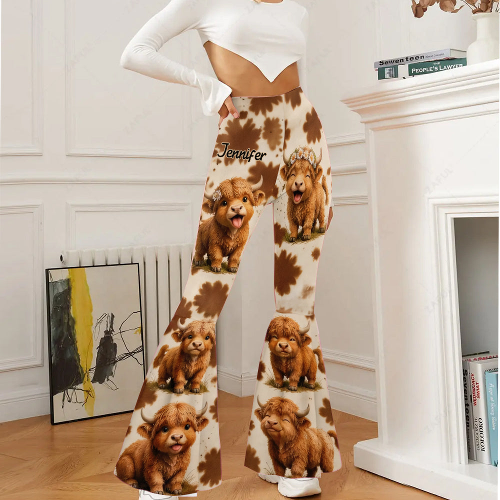 Cowgirl Gift - Personalized Highland Cow Flare Leggings