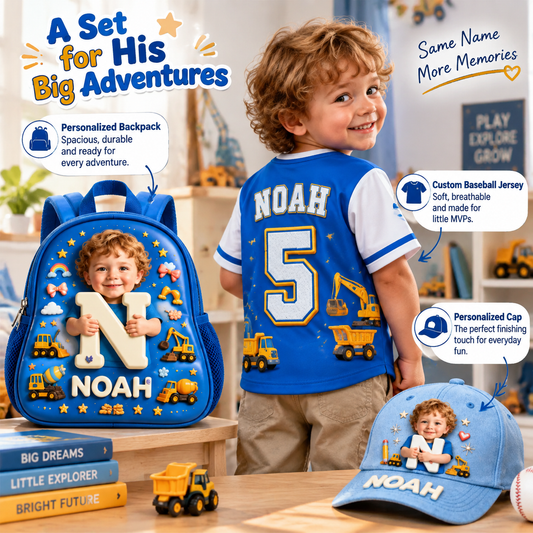 The Baseball Kid Gift Set - Personalized Kid Patch Backpack & Baseball Jersey & Cap