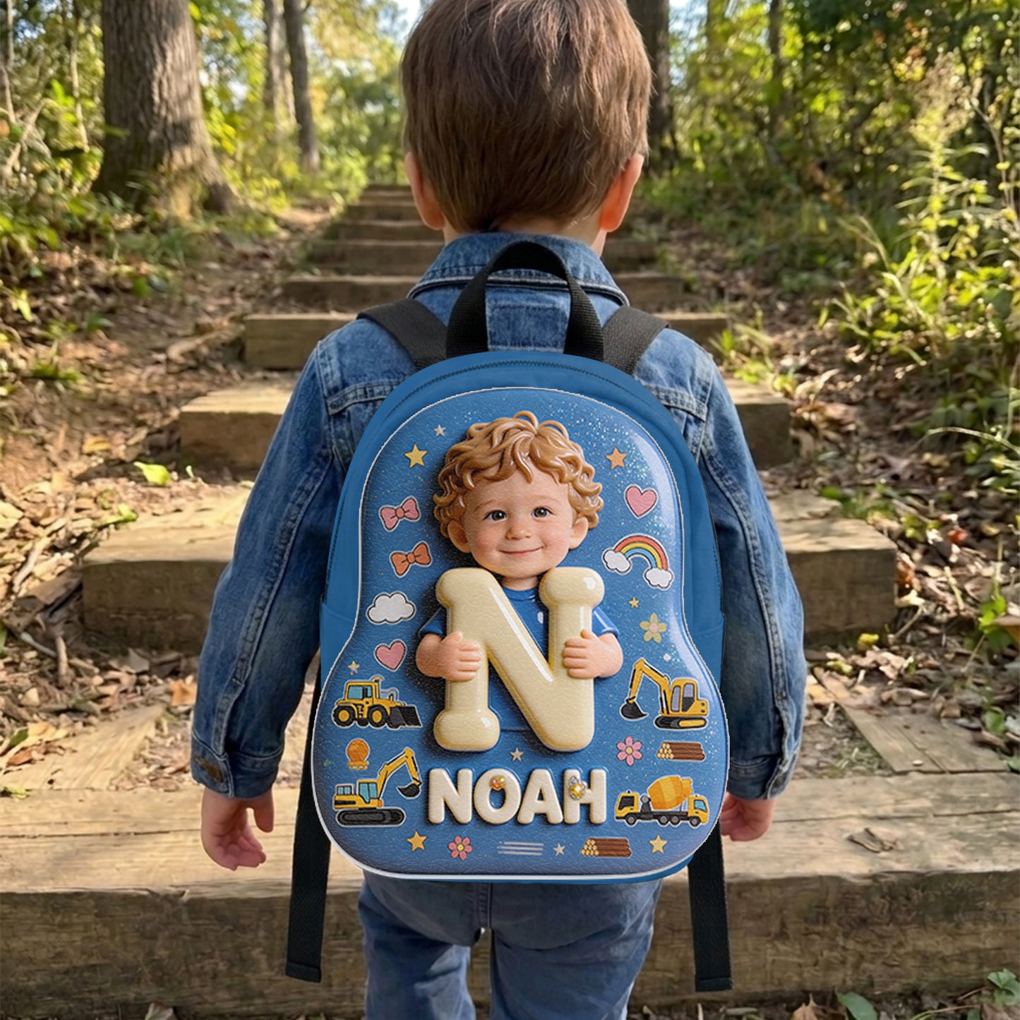 Custom Photo, Alphabet, Any Theme - Personalized Kid Changeable Leather Patch Backpack