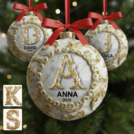 Custom Gold Marble Initial For Family, Merry Christmas 2025 - Personalized Family Ornament