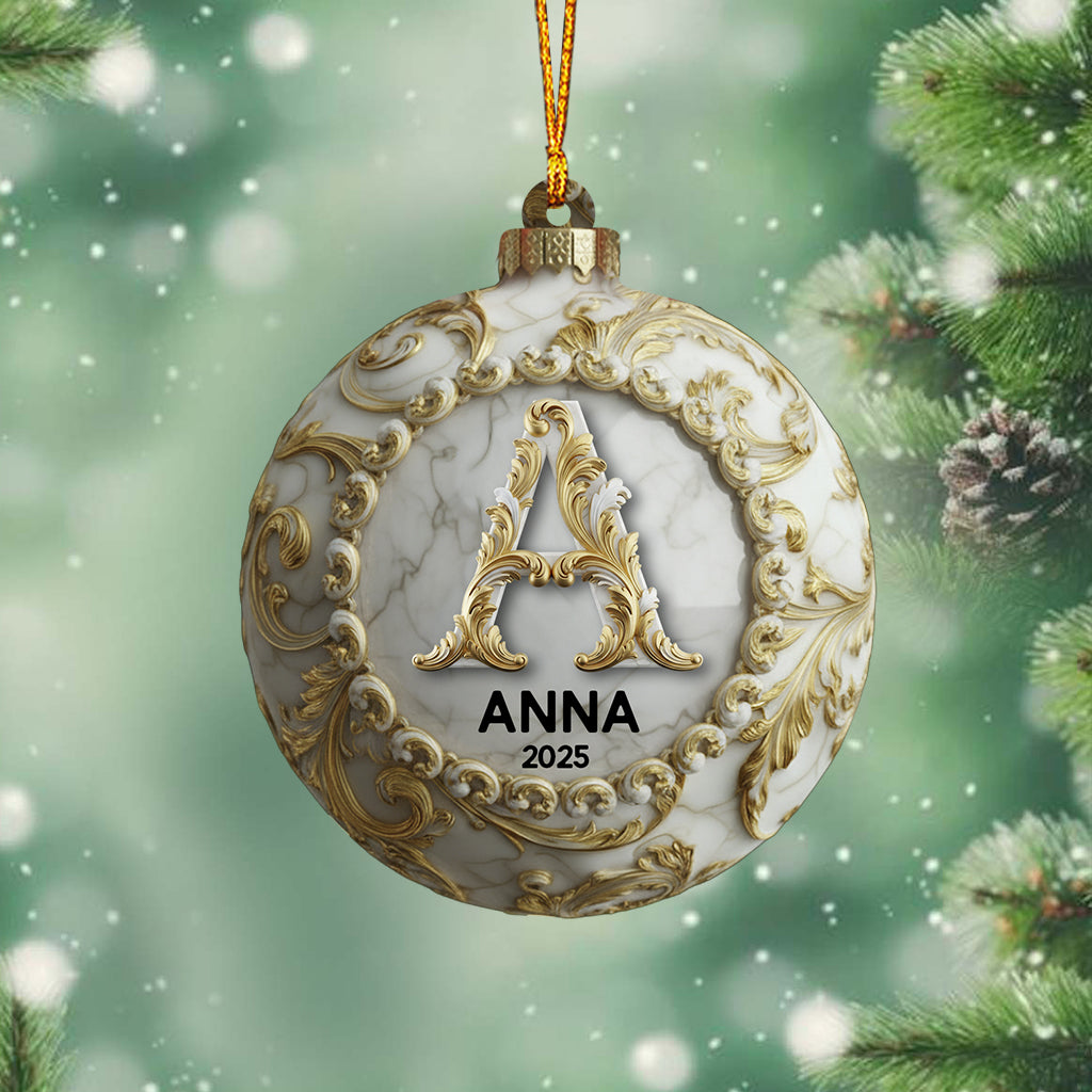 Custom Gold Marble Initial For Family, Merry Christmas 2025 - Personalized Family Ornament