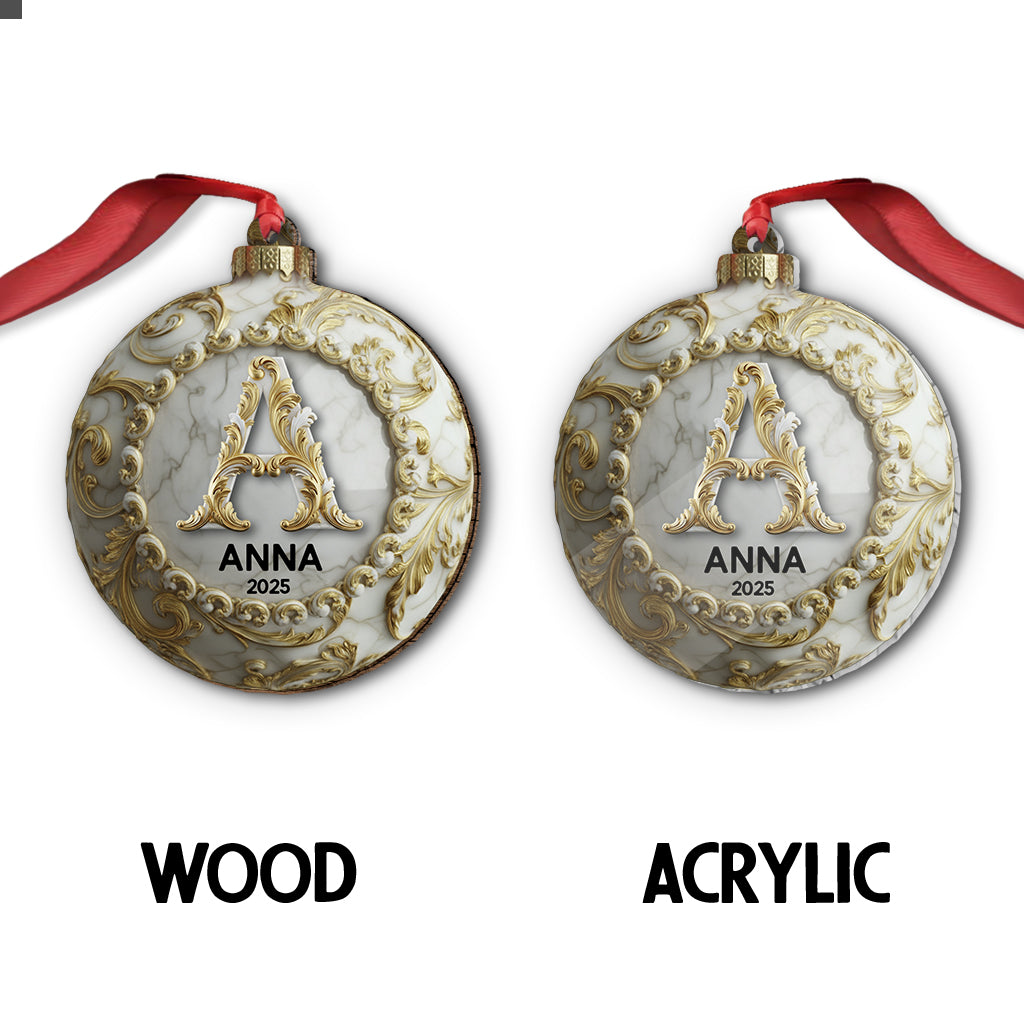 Custom Gold Marble Initial For Family, Merry Christmas 2025 - Personalized Family Ornament