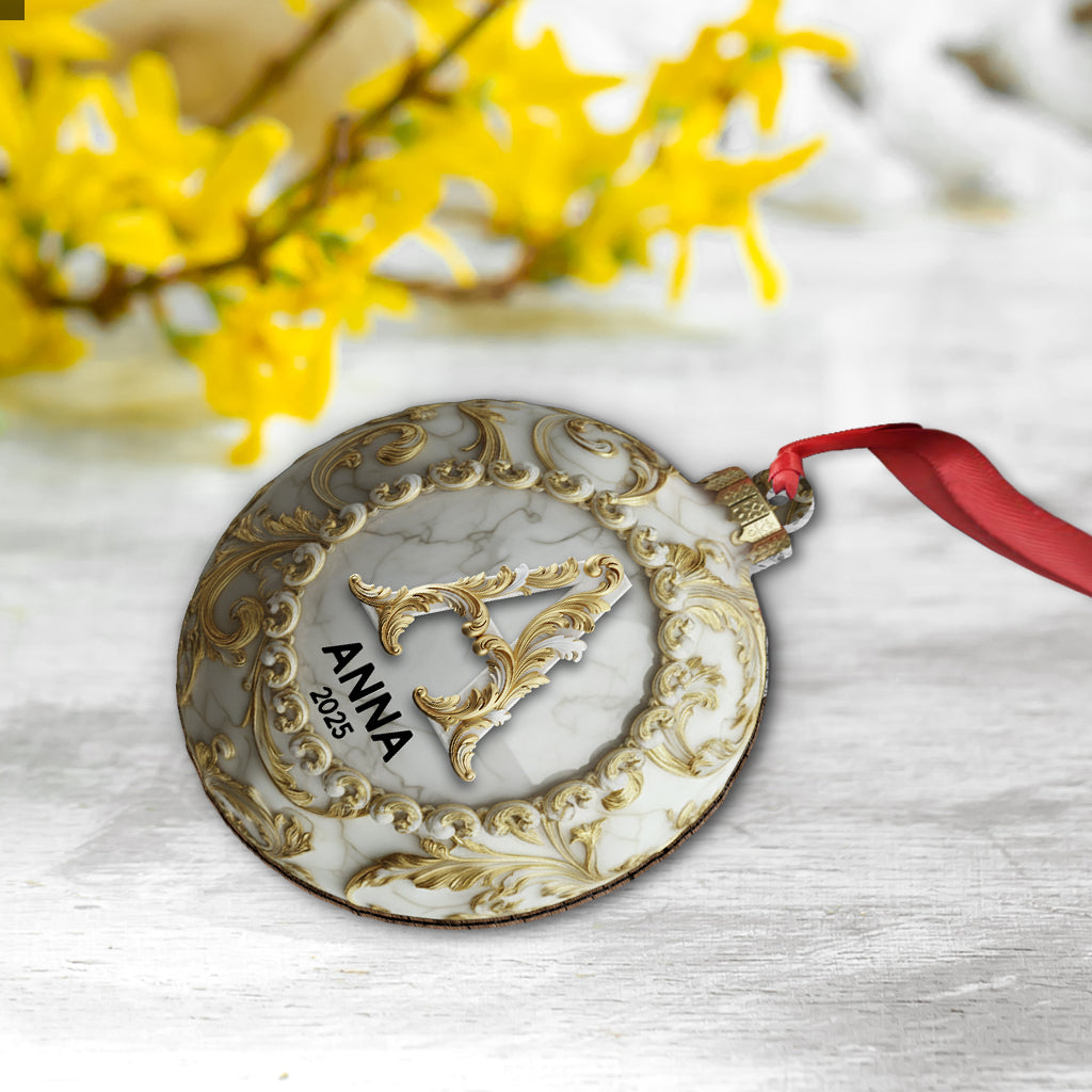Custom Gold Marble Initial For Family, Merry Christmas 2025 - Personalized Family Ornament
