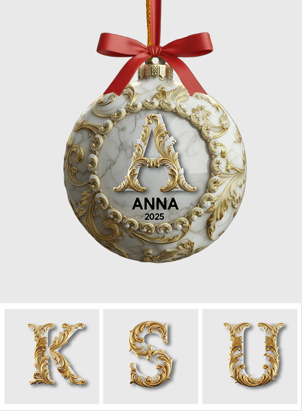 Custom Gold Marble Initial For Family, Merry Christmas 2025 - Personalized Family Ornament