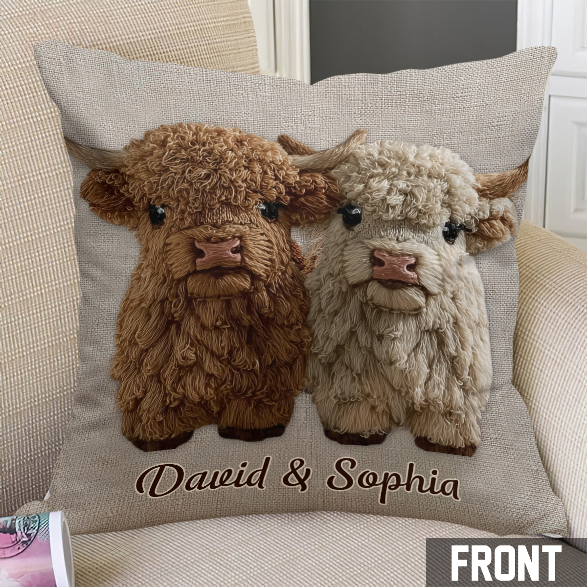 You & Me - Personalized Highland Cow Throw Pillow