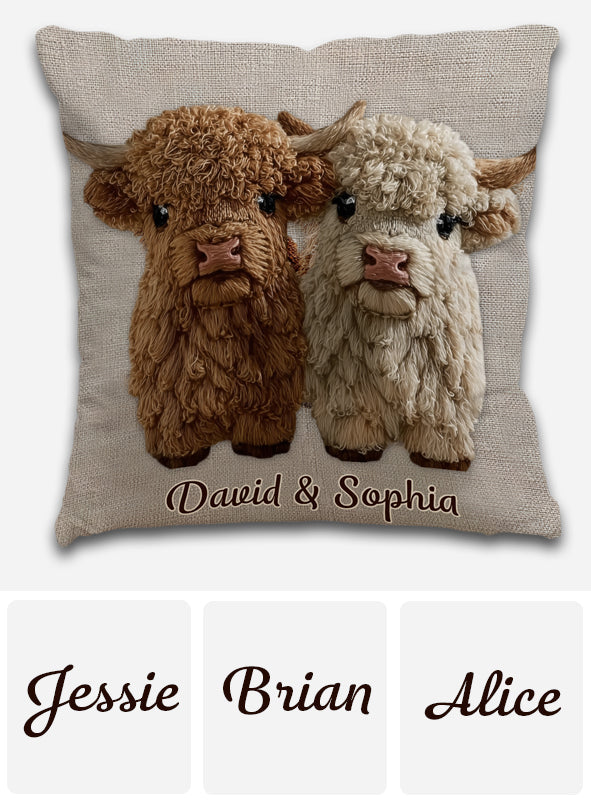 You & Me - Personalized Highland Cow Throw Pillow
