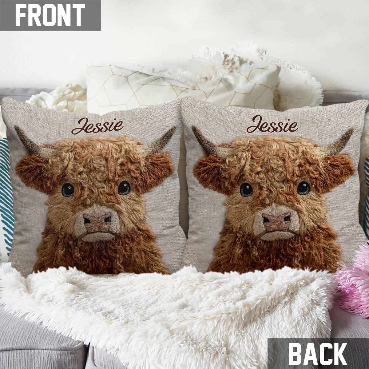 Cute Highland Cow - Personalized Highland Cow Throw Pillow