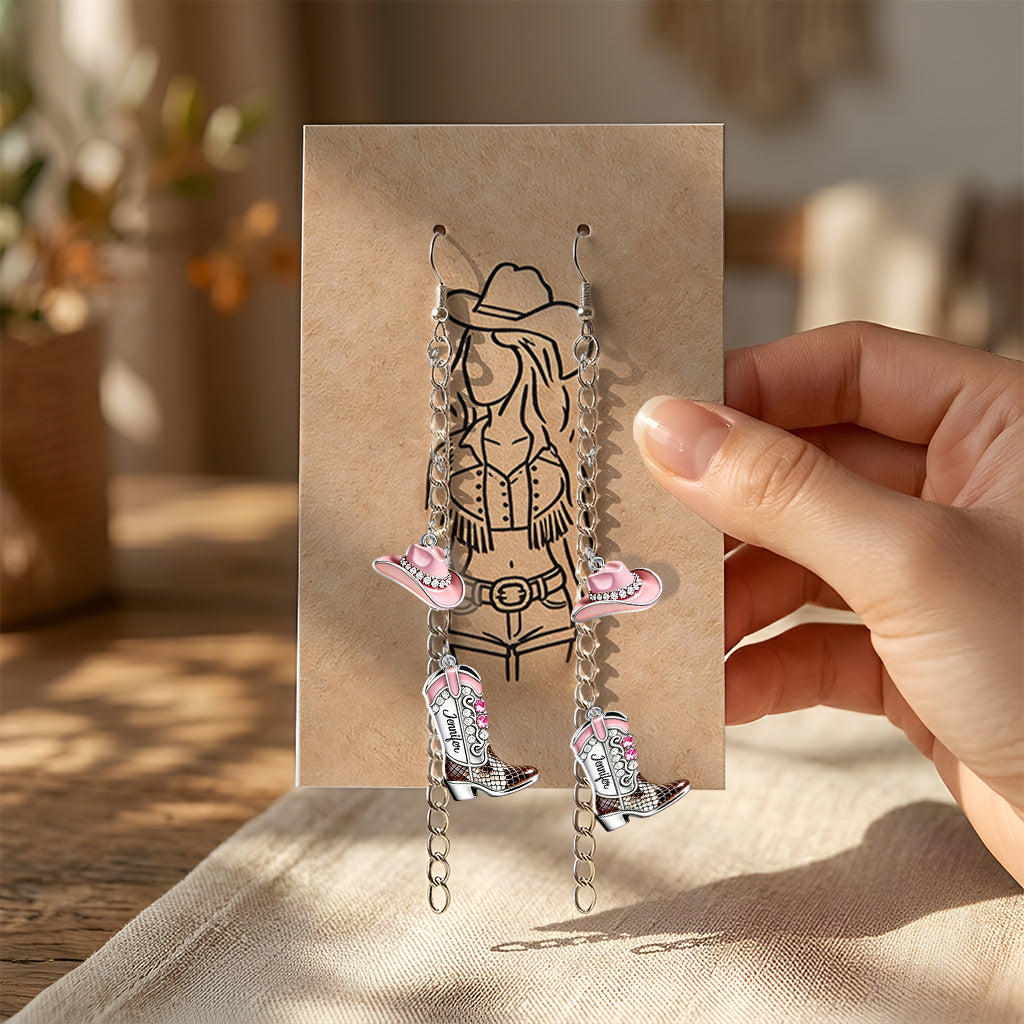 Cowgirl Spirit - Personalized Cowgirl Earrings With Card