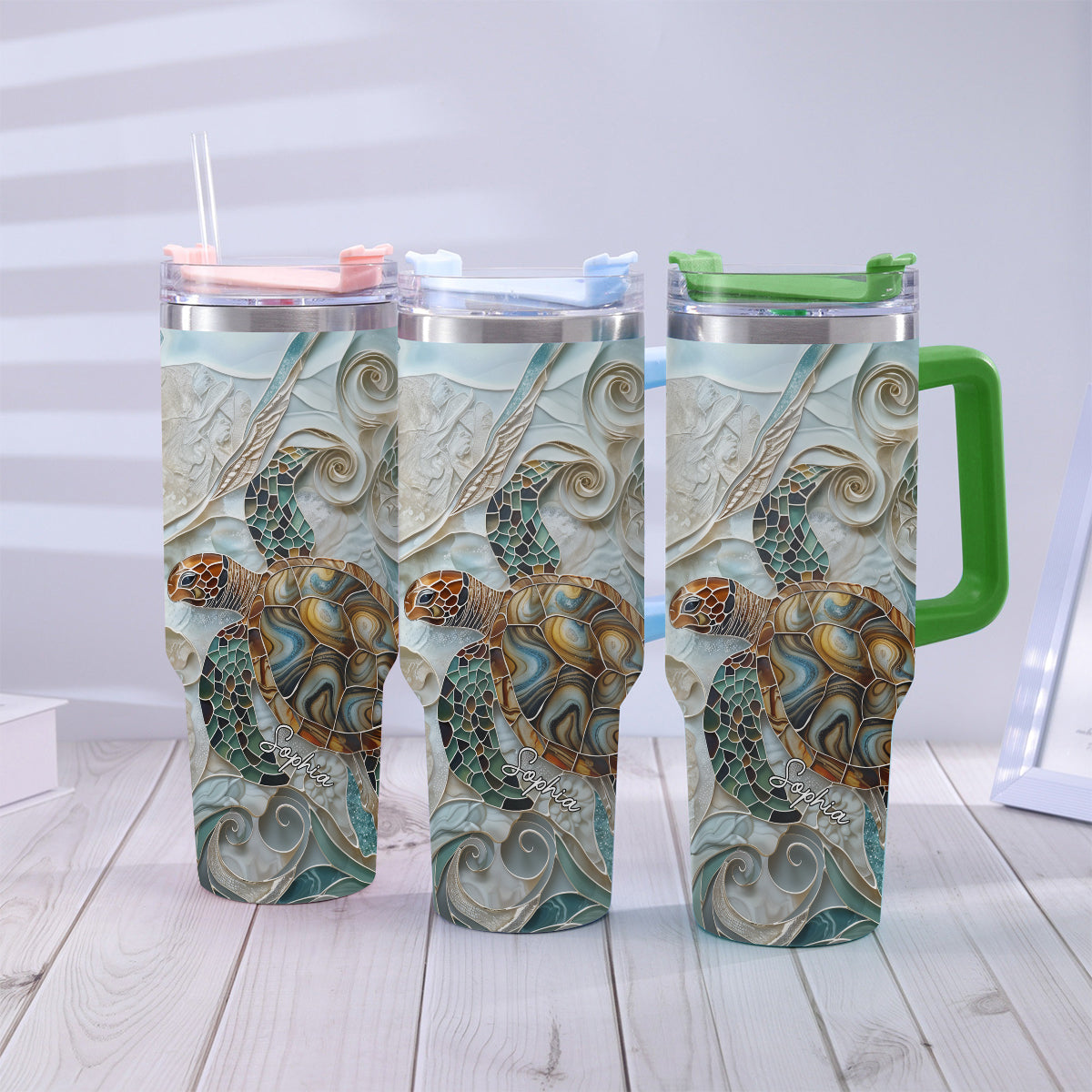Love Turtles - Personalized Turtle Tumbler With Handle