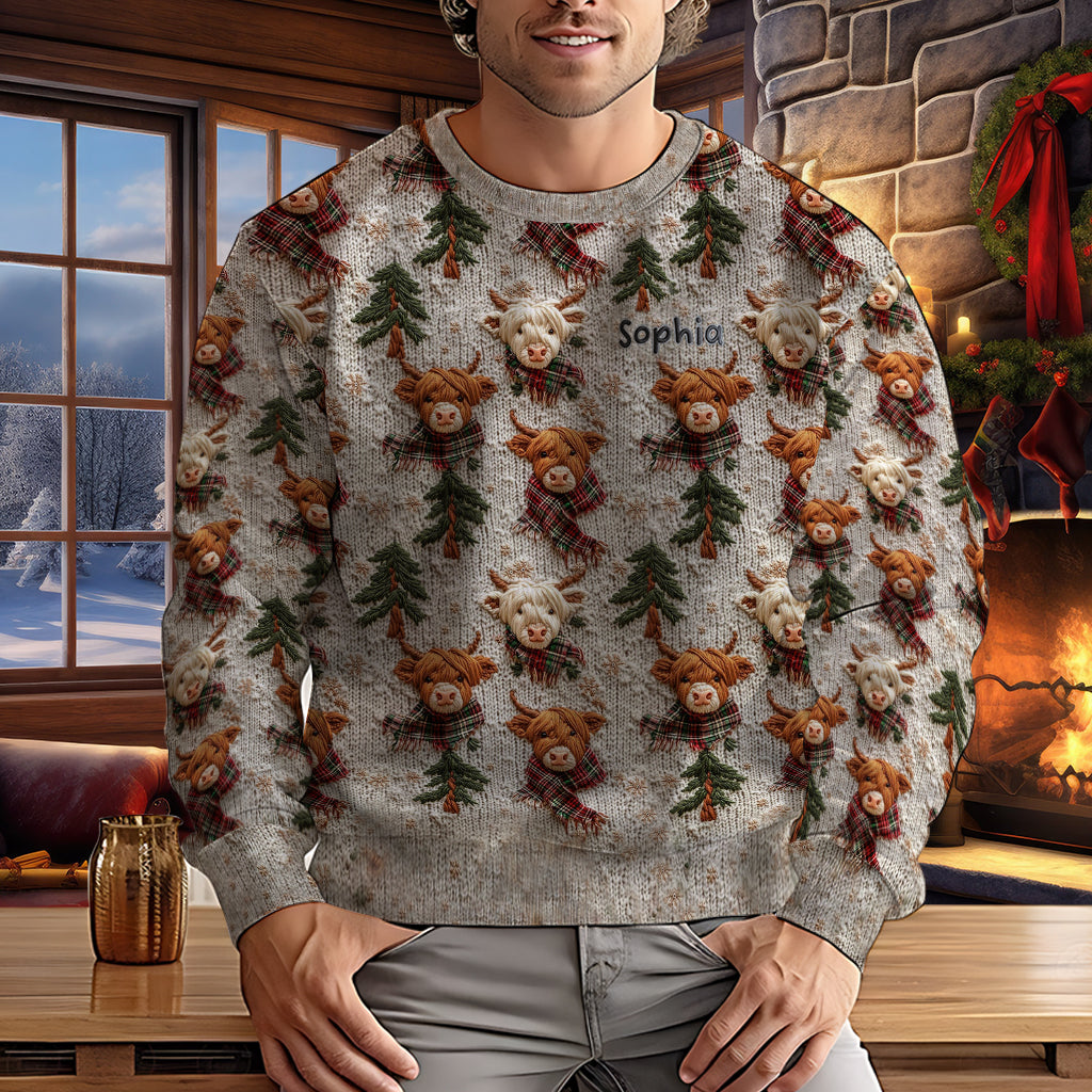 Love Highland Cow - Personalized Highland Cow Ugly Sweater