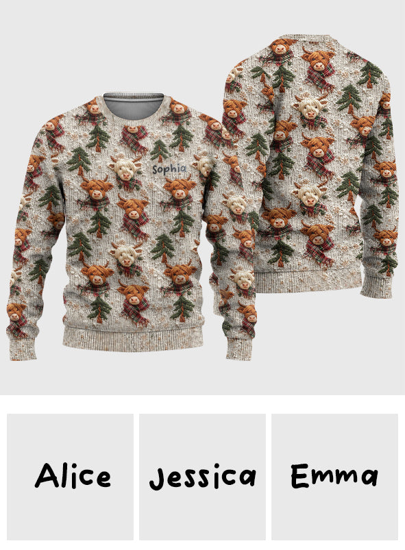 Love Highland Cow - Personalized Highland Cow Ugly Sweater