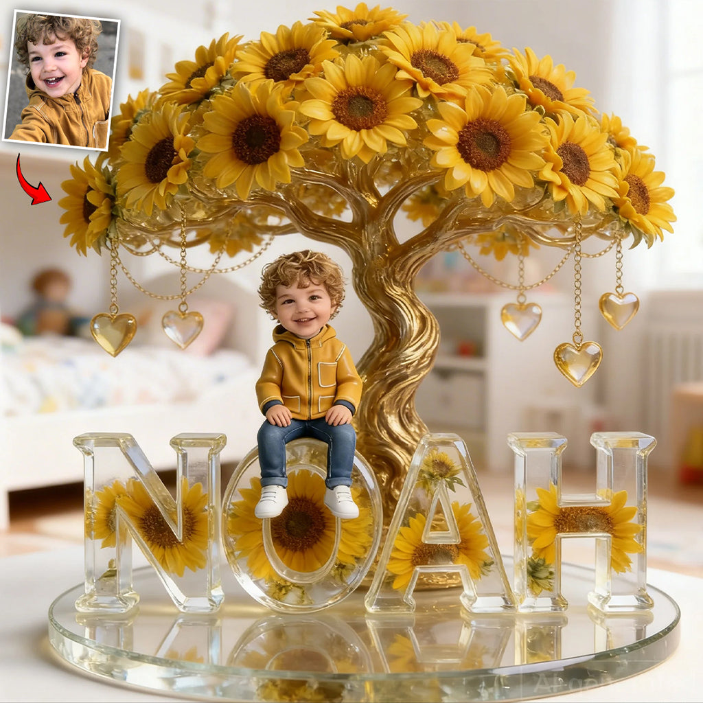 Custom Any Photo & Birthmonth Flower - Personalized Kid Custom Shaped Acrylic Plaque