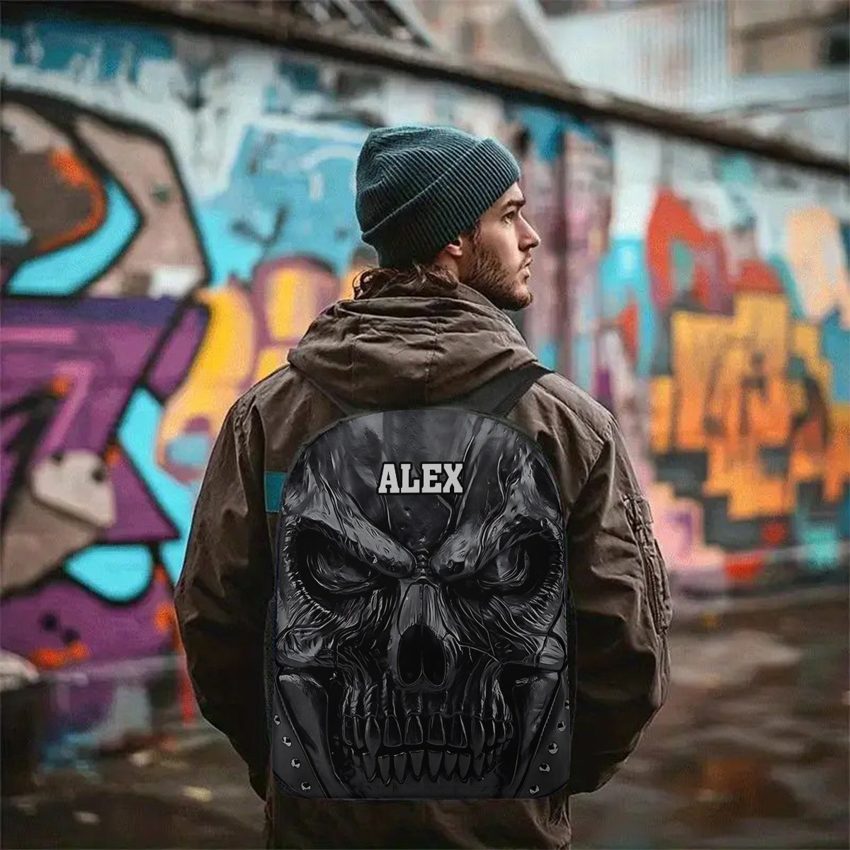 Cool Black Skull - Personalized Skull Multifunctional Backpack