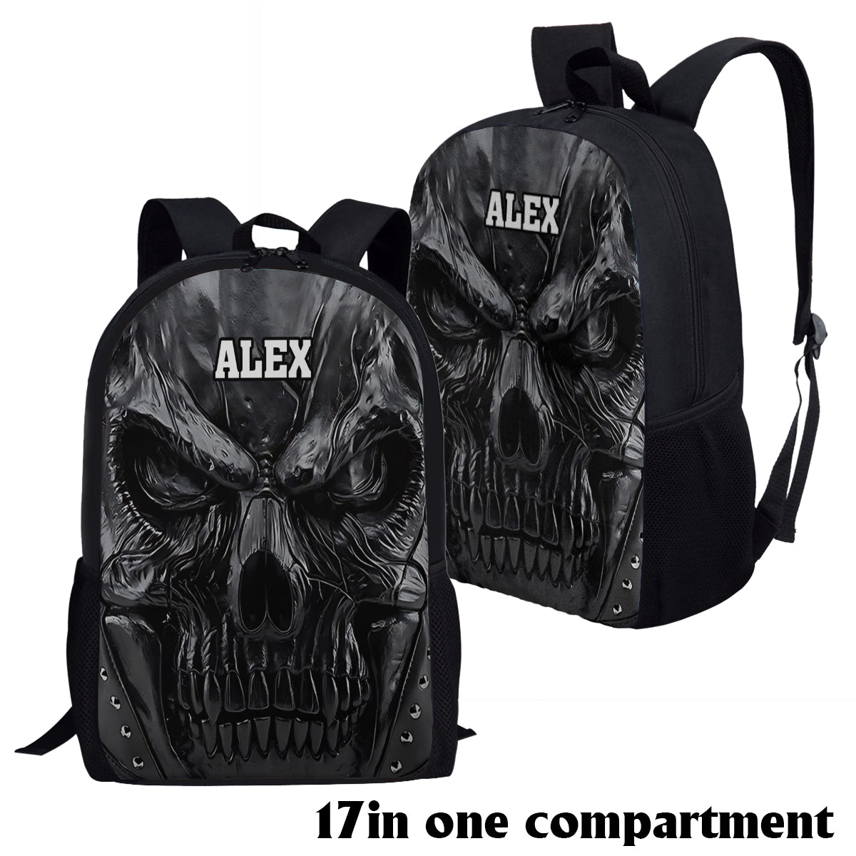 Cool Black Skull - Personalized Skull Multifunctional Backpack